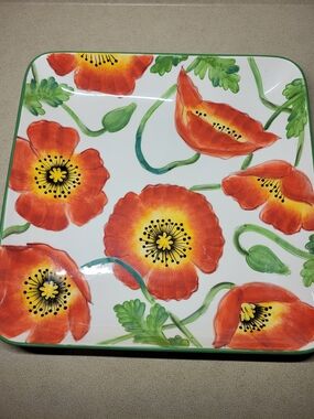 Clay Art "Poppies" Square Ceramic Serving Platter
